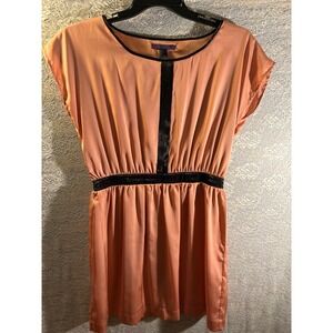 Y2K Forever 21 Mauve Mini Dress Black Trim Elastic Waist Cap Sleeve Women's Lg